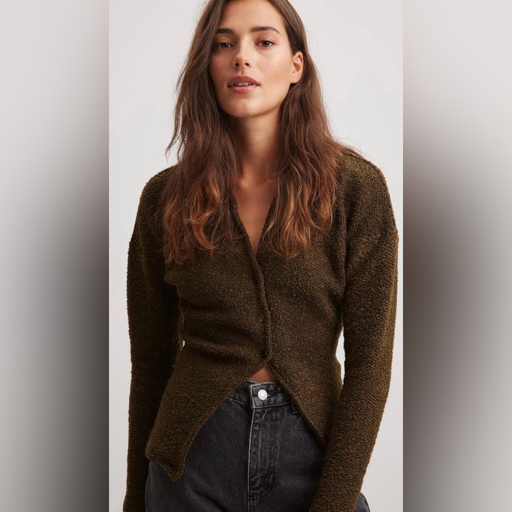 Olive Brown Textured Button-Front Cardigan Sweater